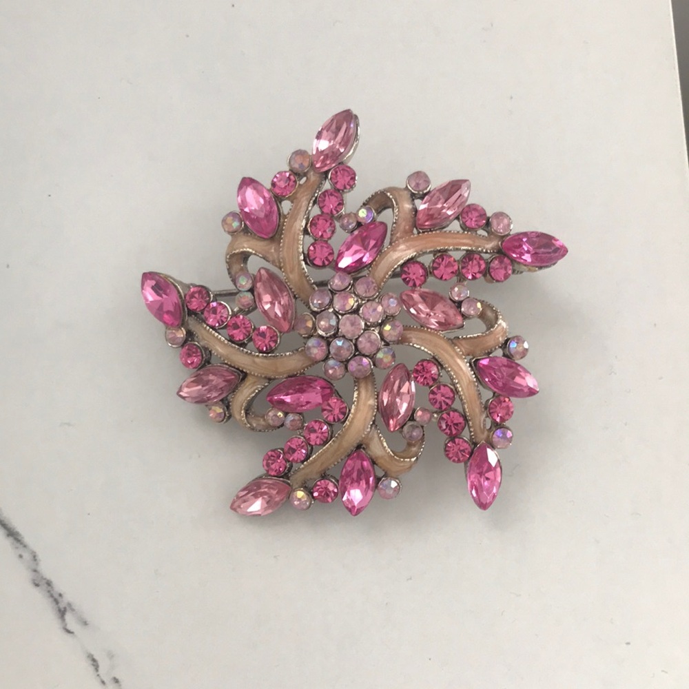 Pink Crystal Floral Statement Brooch - Sparkling Women's Accessory